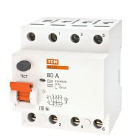 Выключатель дифференциальный (УЗО) ВД1-63 4п 80А 100мА тип AC | код. SQ0203-0045 | TDM